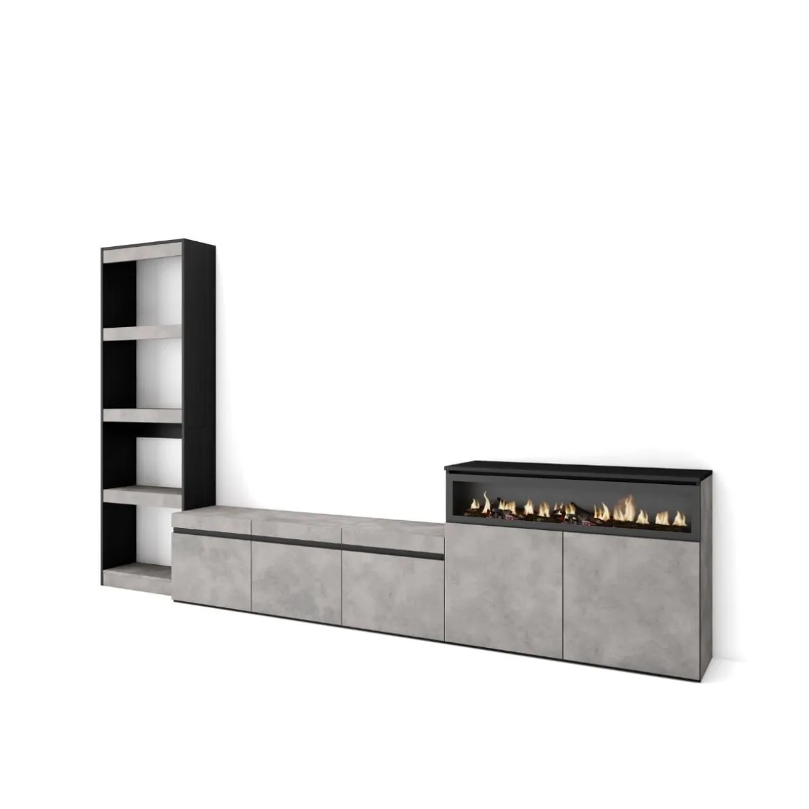 Composición de salón Kroma con chimenea derecha 185,9x313,5x34,6 cm