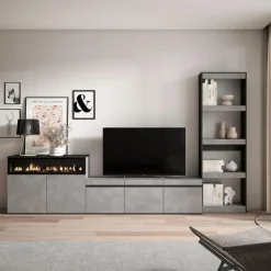 Composición de salón Kroma con chimenea izquierda 185,9x313,5x34,6 cm