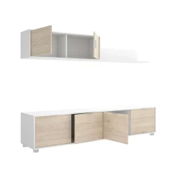 Composición de salón Lima mueble bajo + módulo superior blanco/natural 200 cm