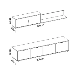 Composición de salón Lima mueble bajo + módulo superior blanco/natural 200 cm
