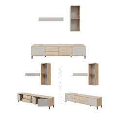 Composición de salón Myra mueble de TV y módulo superior blanco/gris 200 cm