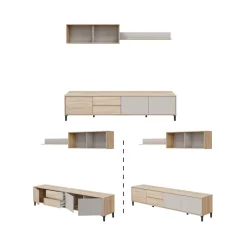 Composición de salón Myra mueble de TV y módulo superior blanco/gris 200 cm