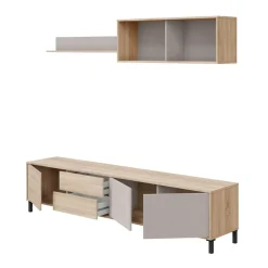 Composición de salón Myra mueble de TV y módulo superior blanco/gris 200 cm