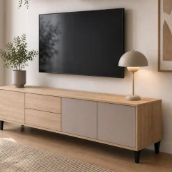 Composición de salón Myra mueble de TV y módulo superior blanco/gris 200 cm