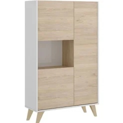 Composición de salón Ness mueble de TV con vitrina blanco/natural