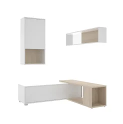 Composición de salón Obi módulo superior con vitrina y mueble de TV blanco/natural