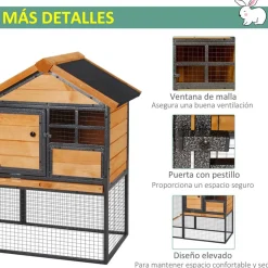 Conejera PawHut 2 niveles con rampa madera/negro 92x122x61 cm