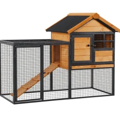 Conejera PawHut 2 niveles con rampa madera/negro 92x122x61 cm