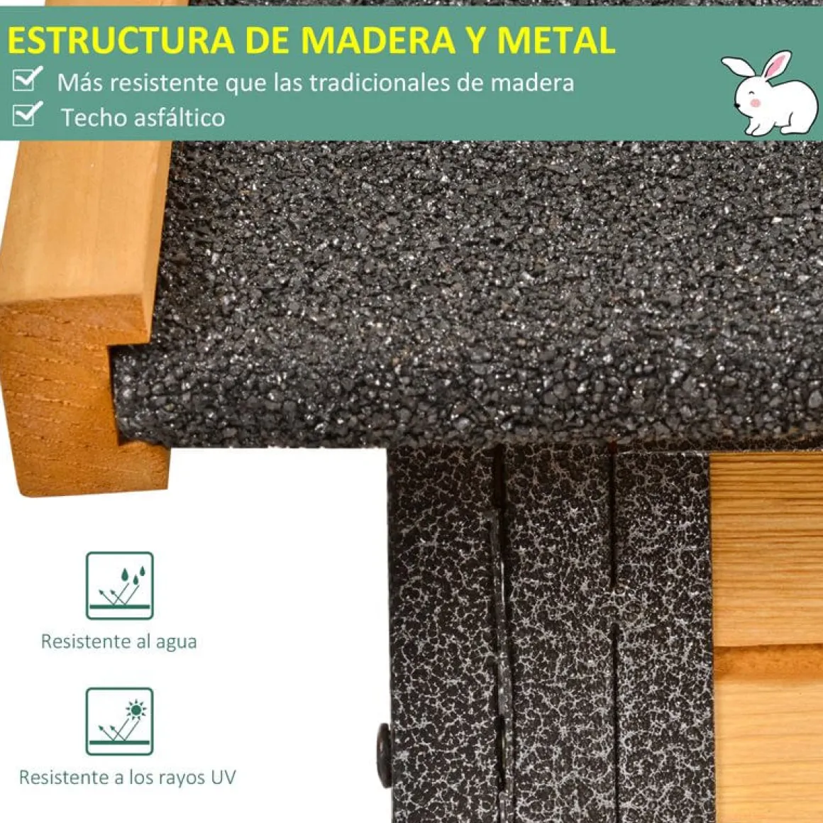 Conejera PawHut 2 niveles con rampa madera/negro 92x122x61 cm