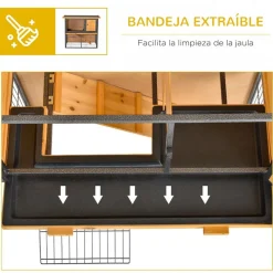 Conejera PawHut 2 niveles con rampa+techo asfáltico natural/negro 81x89,5x45 cm
