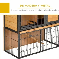 Conejera PawHut 2 niveles con rampa+techo asfáltico natural/negro 81x89,5x45 cm