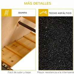Conejera PawHut 2 niveles con rampa+techo asfáltico natural/negro 81x89,5x45 cm
