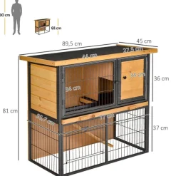 Conejera PawHut 2 niveles con rampa+techo asfáltico natural/negro 81x89,5x45 cm