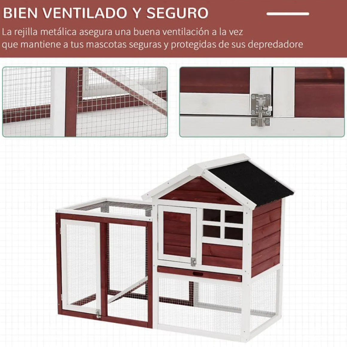 Conejera PawHut 2 niveles con rampa granate 92x122x62,6 cm