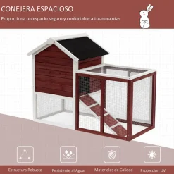 Conejera PawHut 2 niveles con rampa granate 92x122x62,6 cm