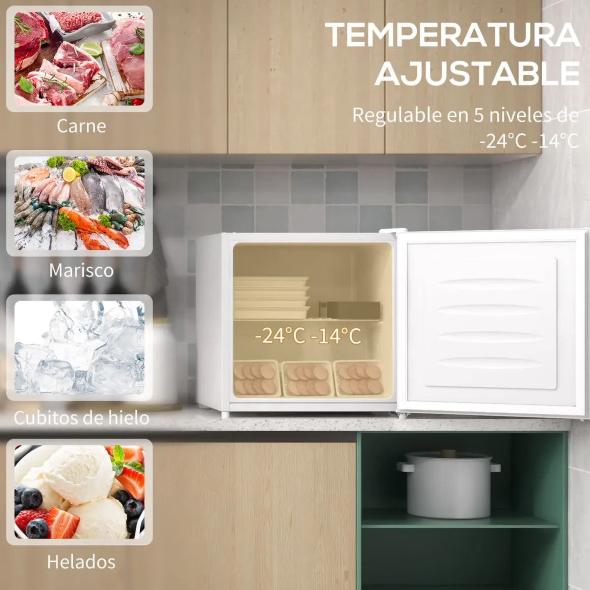 Congelador vertical Homcom 35L temperatura regulable E blanco 48,8 cm