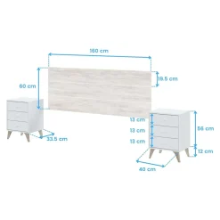 Conjunto cabecero y 2 mesitas Sweet para camas de 135-150 cm blanco velho/artik
