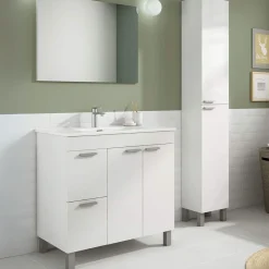 Conjunto de baño Aktiva con espejo y lavabo blanco 80 cm