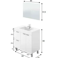 Conjunto de baño Aktiva con espejo y lavabo blanco 80 cm