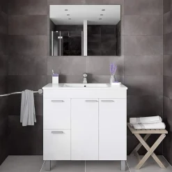 Conjunto de baño Aktiva con espejo y lavabo blanco 80 cm
