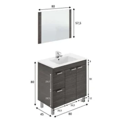 Conjunto de baño Aktiva con espejo y lavabo blanco 80 cm