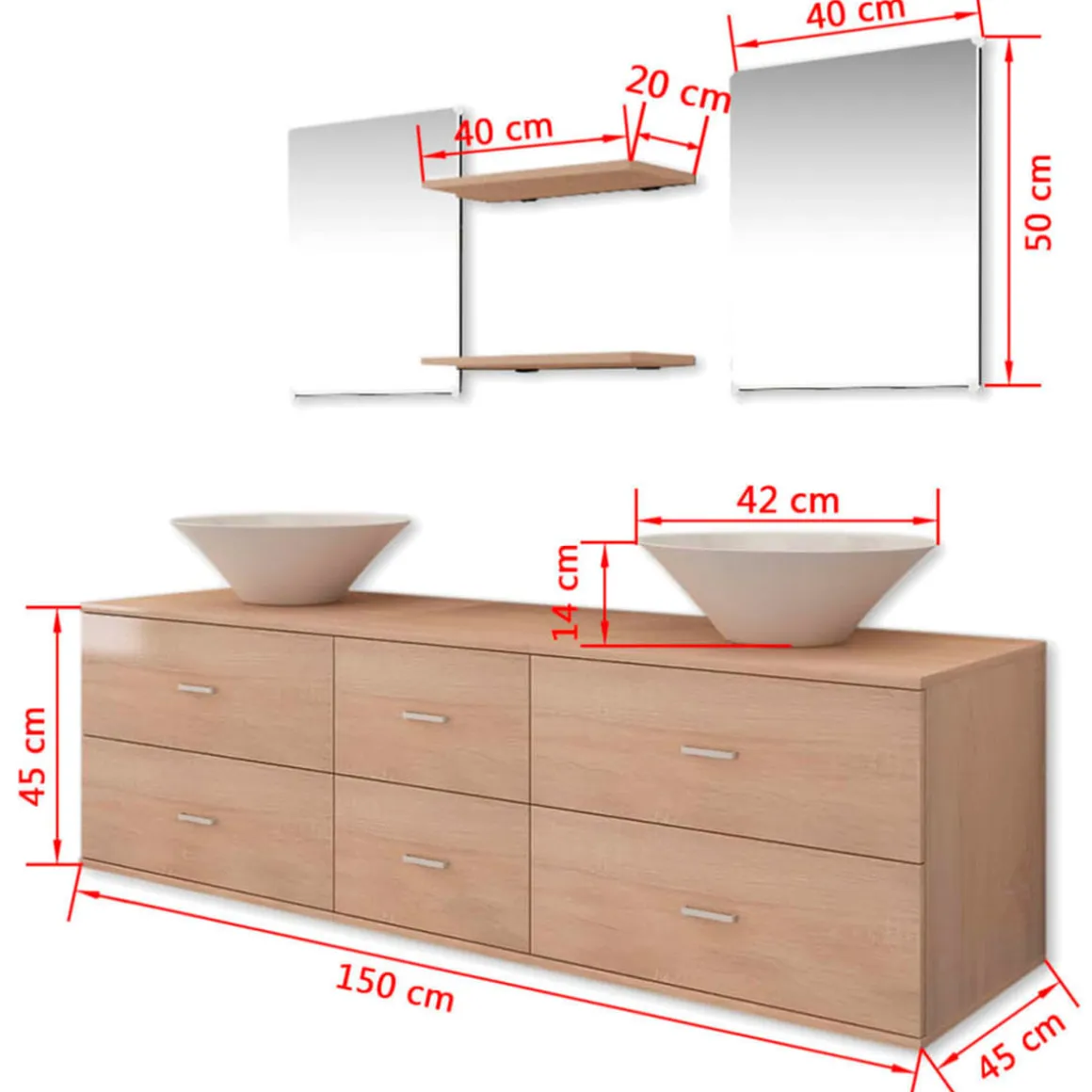 Conjunto de baño Cuba 7 piezas con lavabo beige