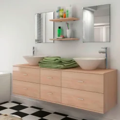 Conjunto de baño Cuba 7 piezas con lavabo beige