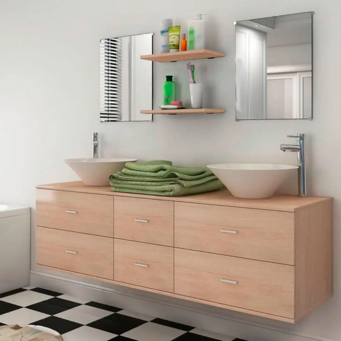 Conjunto de baño Cuba 7 piezas con lavabo beige