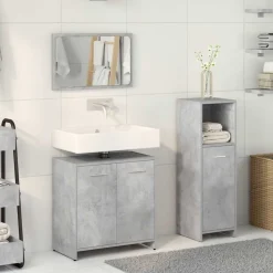 Conjunto de baño Gales mueble de lavabo + espejo + armario gris