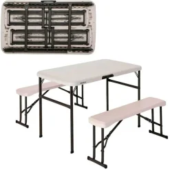 Conjunto de camping plegable Lifetime mesa+2 bancos beige