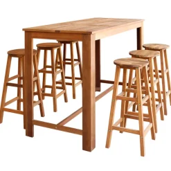 Conjunto de cocina Guadalupe 1 mesa alta + 6 taburetes madera natural