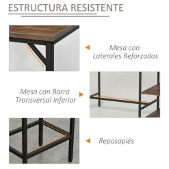 Conjunto de cocina Homcom mesa alta con estantes+2 taburetes negro/ marrón rústico