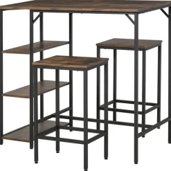 Conjunto de cocina Homcom mesa alta con estantes+2 taburetes negro/ marrón rústico