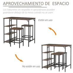 Conjunto de cocina Homcom mesa alta con estantes+2 taburetes negro/ marrón rústico