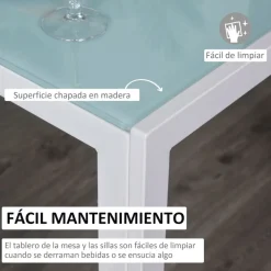 Conjunto de comedor Asia Homcom 1 mesa + 4 sillas blanco
