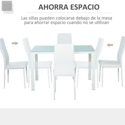 Conjunto de comedor Asia Homcom 1 mesa + 4 sillas blanco