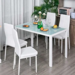 Conjunto de comedor Asia Homcom 1 mesa + 4 sillas blanco