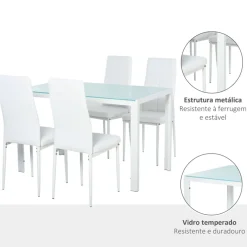 Conjunto de comedor Asia Homcom 1 mesa + 4 sillas blanco