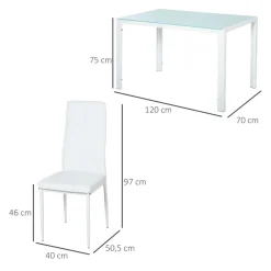 Conjunto de comedor Asia Homcom 1 mesa + 4 sillas blanco