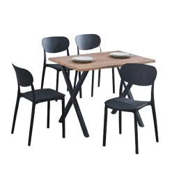 Conjunto de comedor Videl 1 mesa + 5 sillas roble/negro