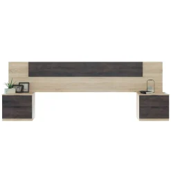 Conjunto de dormitorio Alaya cabezal + 2 mesitas natural/grafito