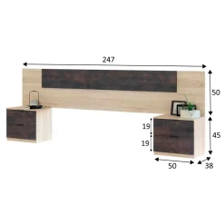 Conjunto de dormitorio Alaya cabezal + 2 mesitas natural/grafito