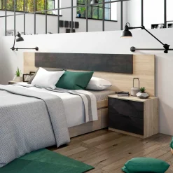 Conjunto de dormitorio Alaya cabezal + 2 mesitas natural/grafito
