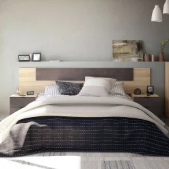 Conjunto de dormitorio Alaya cabezal + 2 mesitas natural/grafito