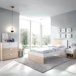 Conjunto de dormitorio Dina Pack 3 cama + cómoda + mesita blanco/natural