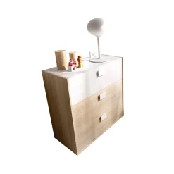 Conjunto de dormitorio Dina Pack 3 cama + cómoda + mesita blanco/natural