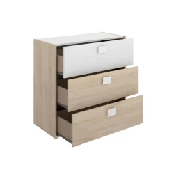 Conjunto de dormitorio Dina Pack 3 cama + cómoda + mesita blanco/natural
