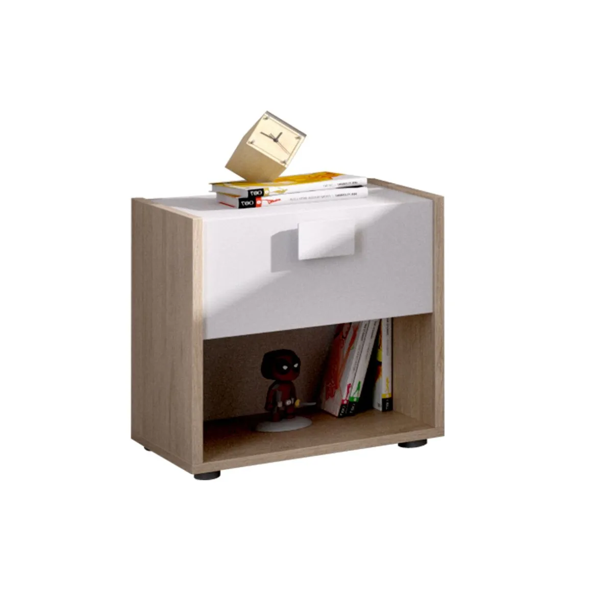 Conjunto de dormitorio Dina Pack 4 armario + cómoda + mesita + cama blanco/natural