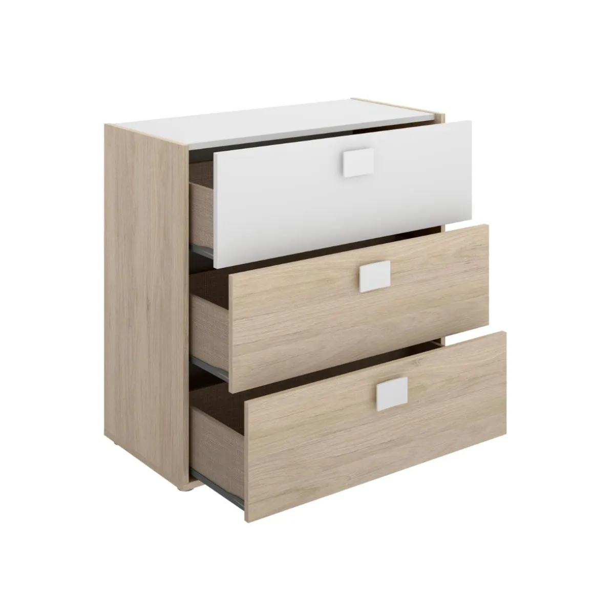 Conjunto de dormitorio Dina Pack 4 armario + cómoda + mesita + cama blanco/natural