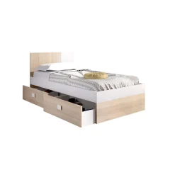 Conjunto de dormitorio Dina Pack 4 armario + cómoda + mesita + cama blanco/natural